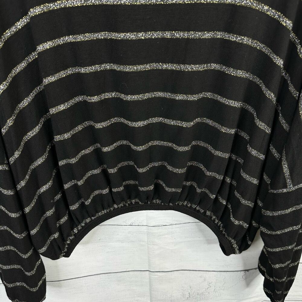 LNA Womens size XS Lily Long Sleeve Sparkle Metallic Striped Cropped Blouse Top - Picture 7 of 9